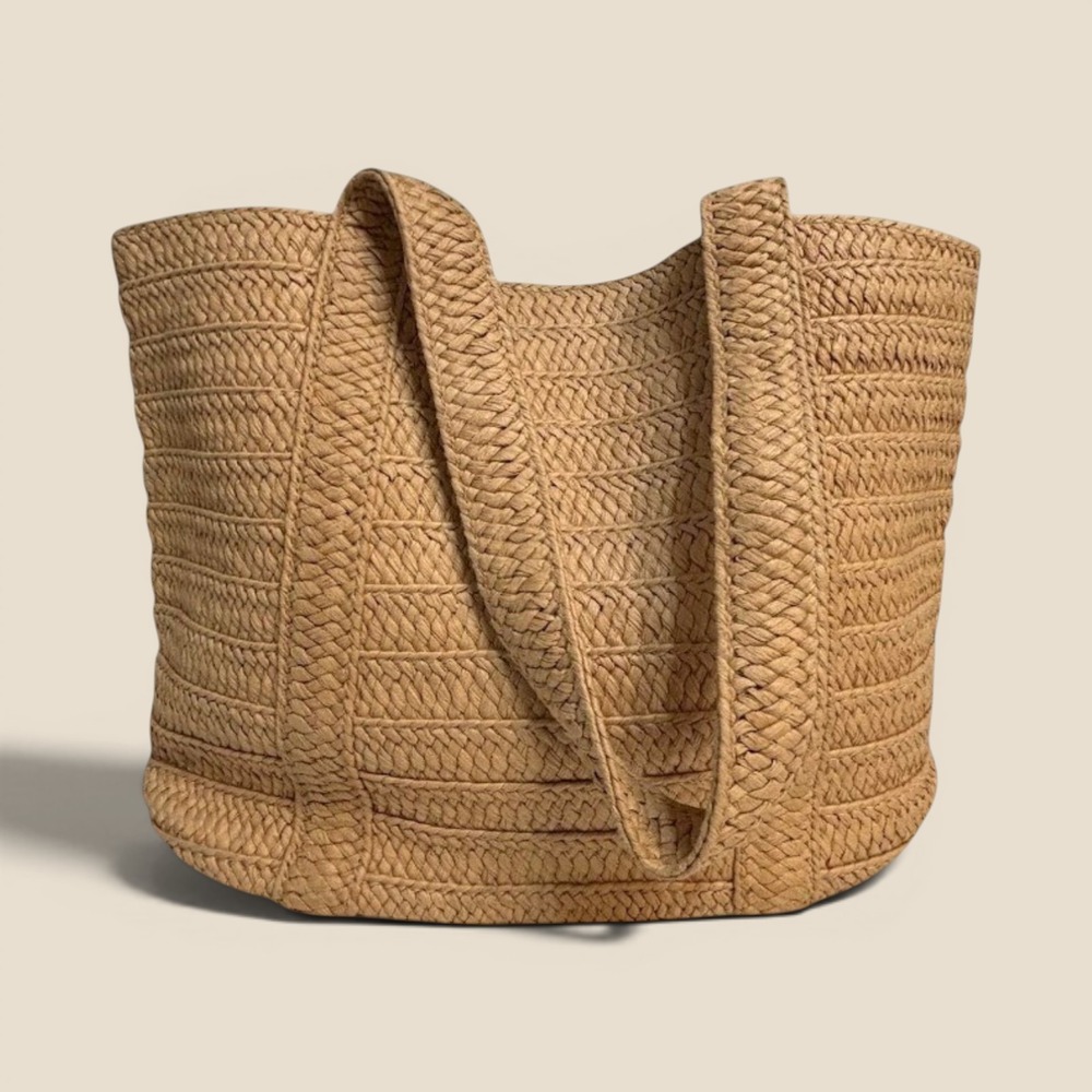 Draper James Woven Straw Tote Bag Large Tan Braided Boho Shoulder Bag
